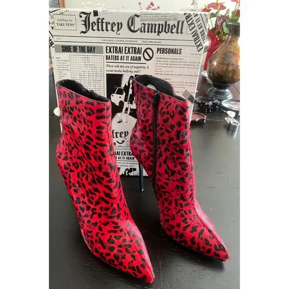 Jeffrey Campbell Temptation Stiletto Bootie's, Red Cheetah  11 Sexy Boots - Picture 3 of 16